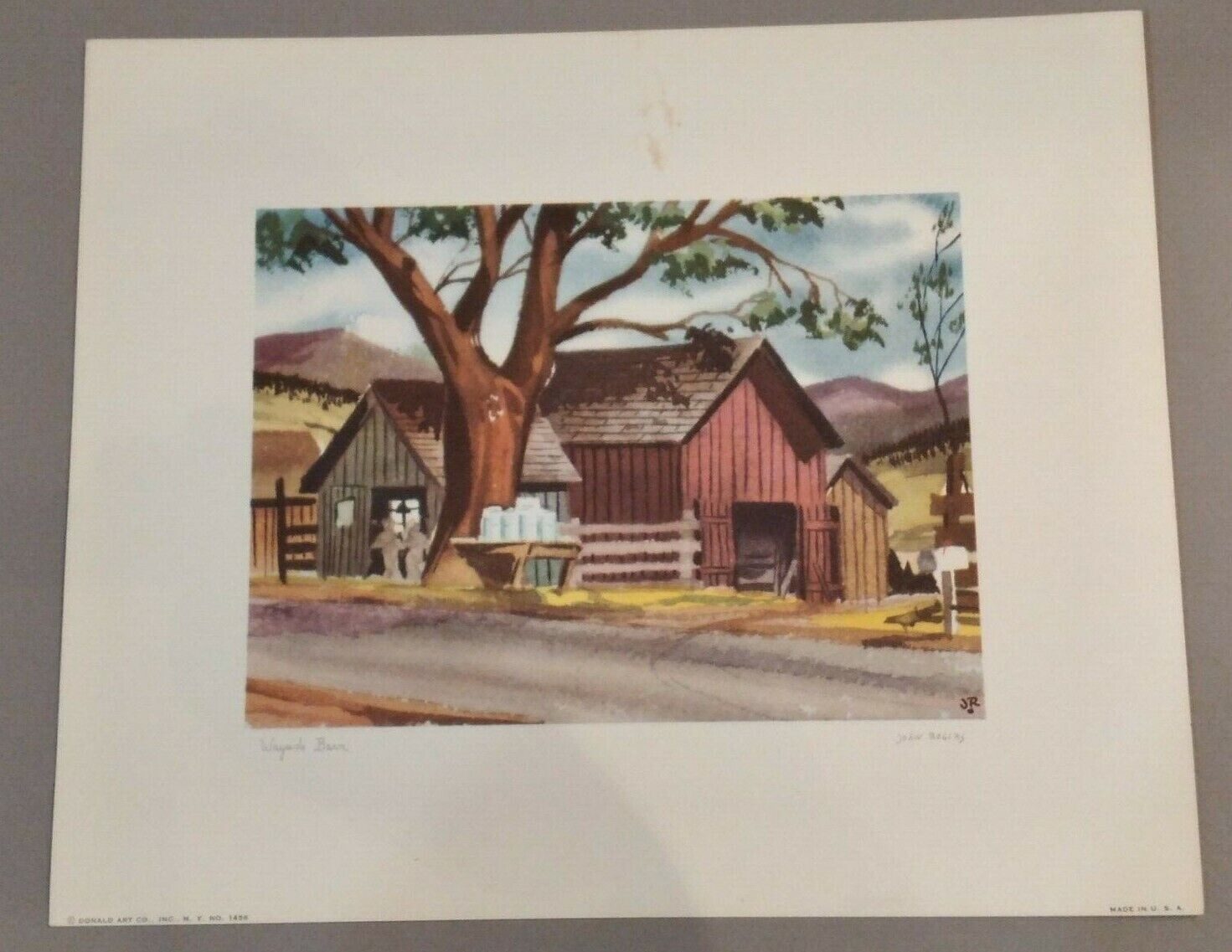 Vintage Print Farm landscape WAYSIDE BARN 10 X12 John Rogers FREE SHIPPING