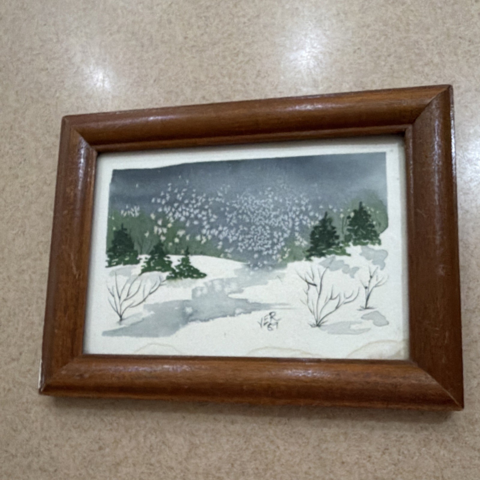 VR Signed 1969 Winter Landscape Art Print Framed Snow Trees Realism