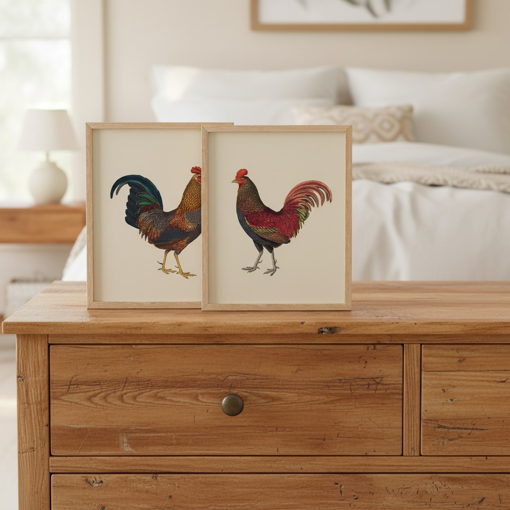 High-Quality 8×10 Chicken Wall Art – 6 Unframed Rooster Prints for Home Decor