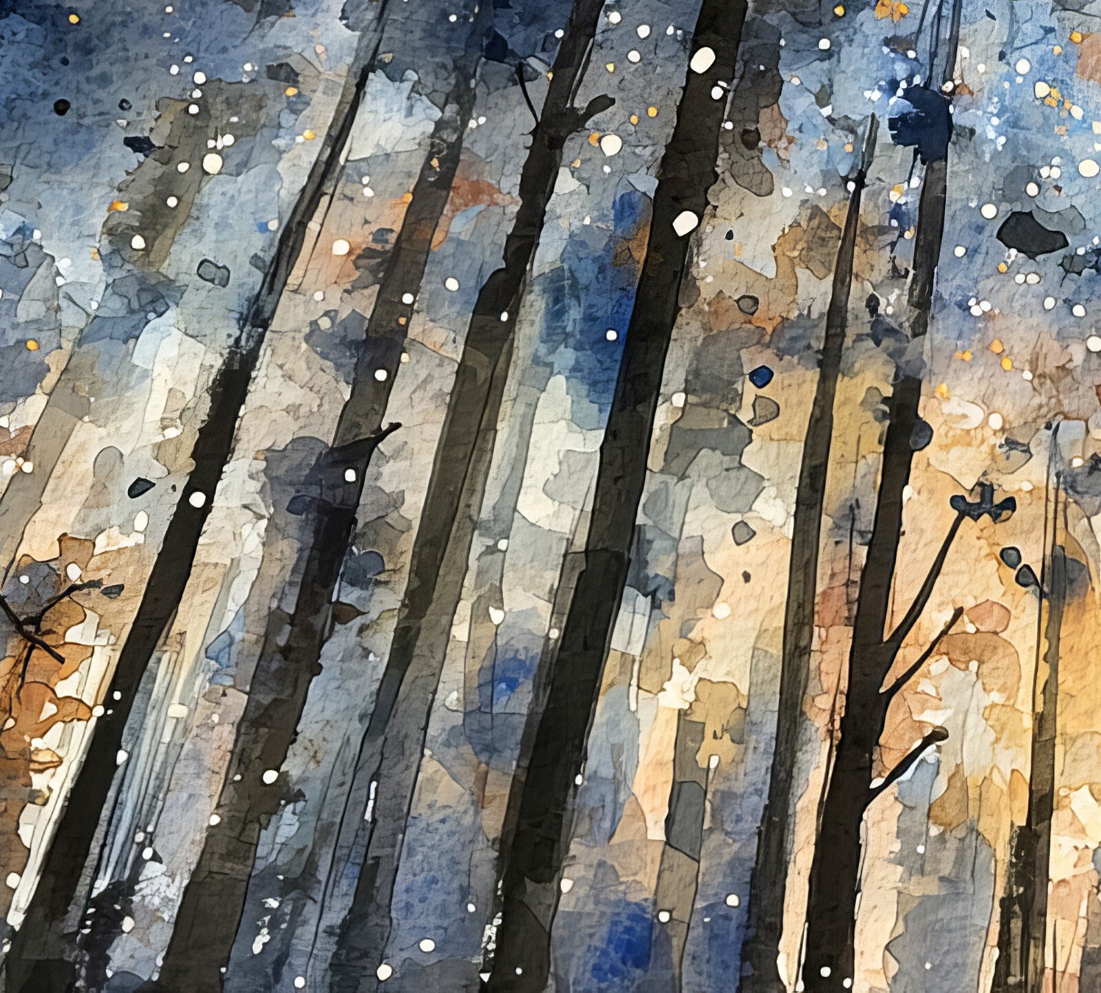 Starry Forest Night 5″x7″ Print on Matte Paper | Enchanting Woodland Watercolor