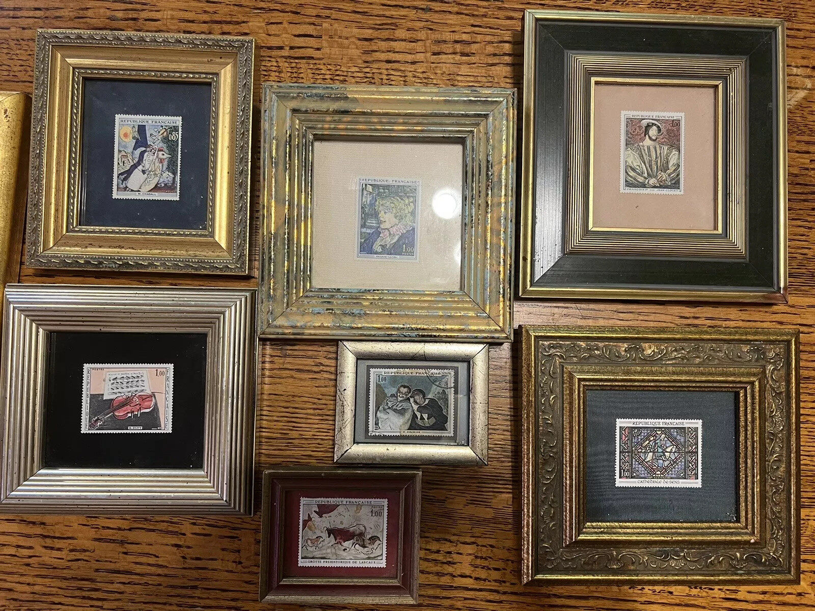 Framed pictures of stamps grouping. Professional framed sold as set of 8.