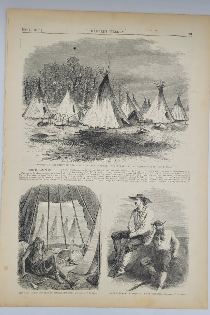 Plains Indian Wars 1867 vintage print General Hancock General Custer Sioux
