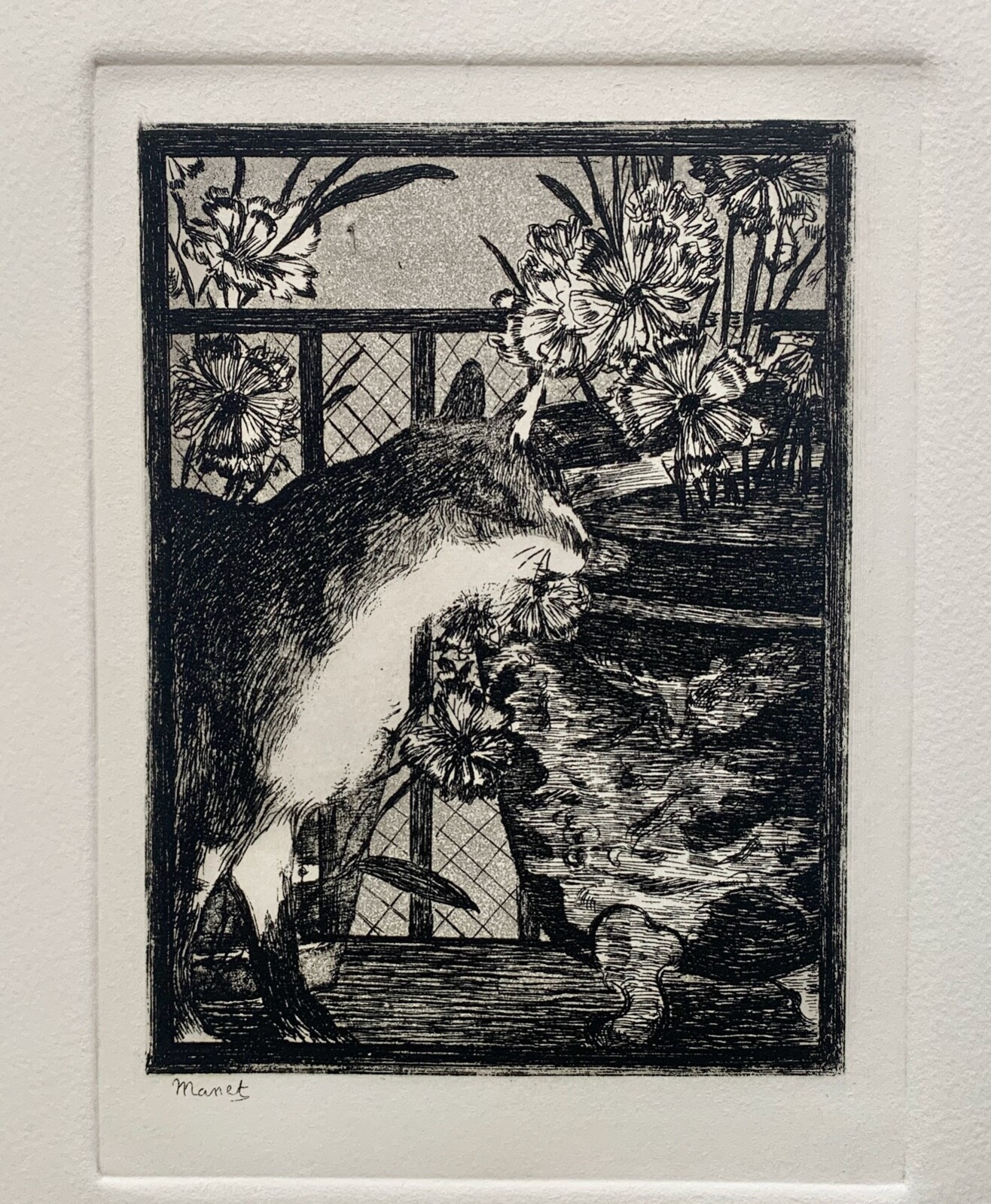 Edouard Manet LE CHAT AUX FLEURS Etching Signed in the Plate Art