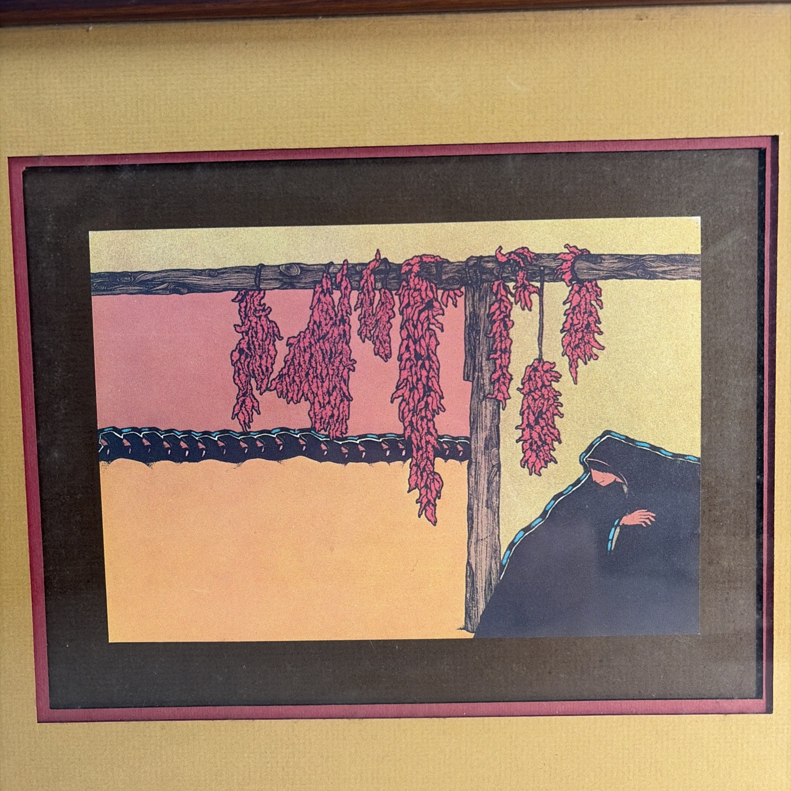 Vintage Native American Southwestern Pueblo Art Print Woman Framed