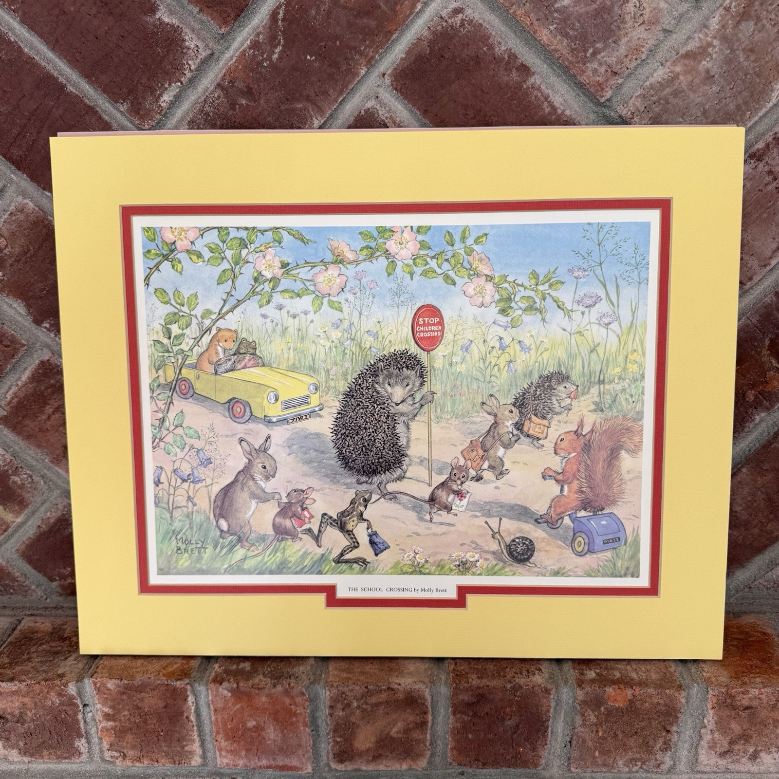 Rare VTG Molly Brett Matted Print Art The School Crossing Animals Nursery Rabbit