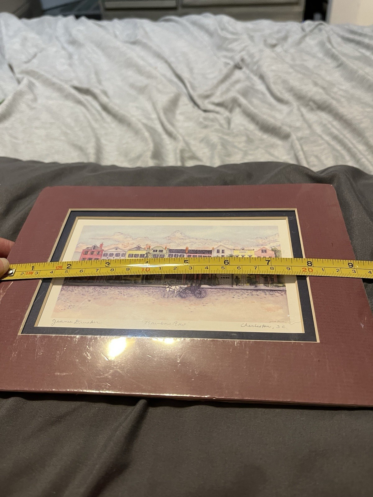 Jeanie Drucker signed “Rainbow Row” Art Print Matted Charleston SC 6” x 4”