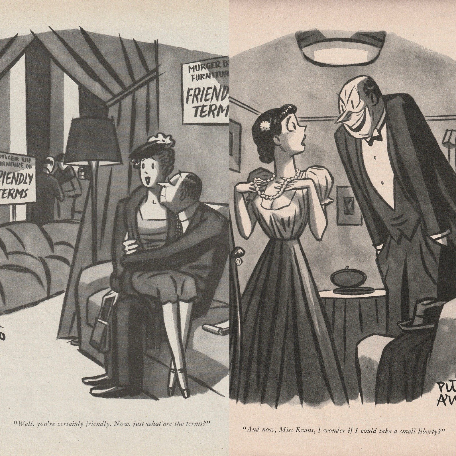 1950’s (2) Peter Arno Cartoons – Vintage Original Art Prints 7”x9” Humor NYM Lot