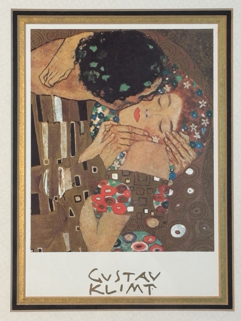 Gustav Klimt Print – The Kiss – Framed & Matted 11×9″ Frame 4×6″