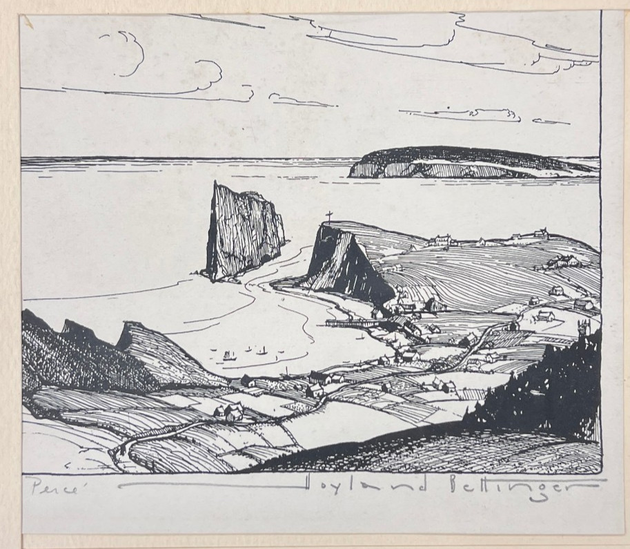Percé Rock Quebec Original Woodcut Print Signed Hoyland Bettinger Canadian Art