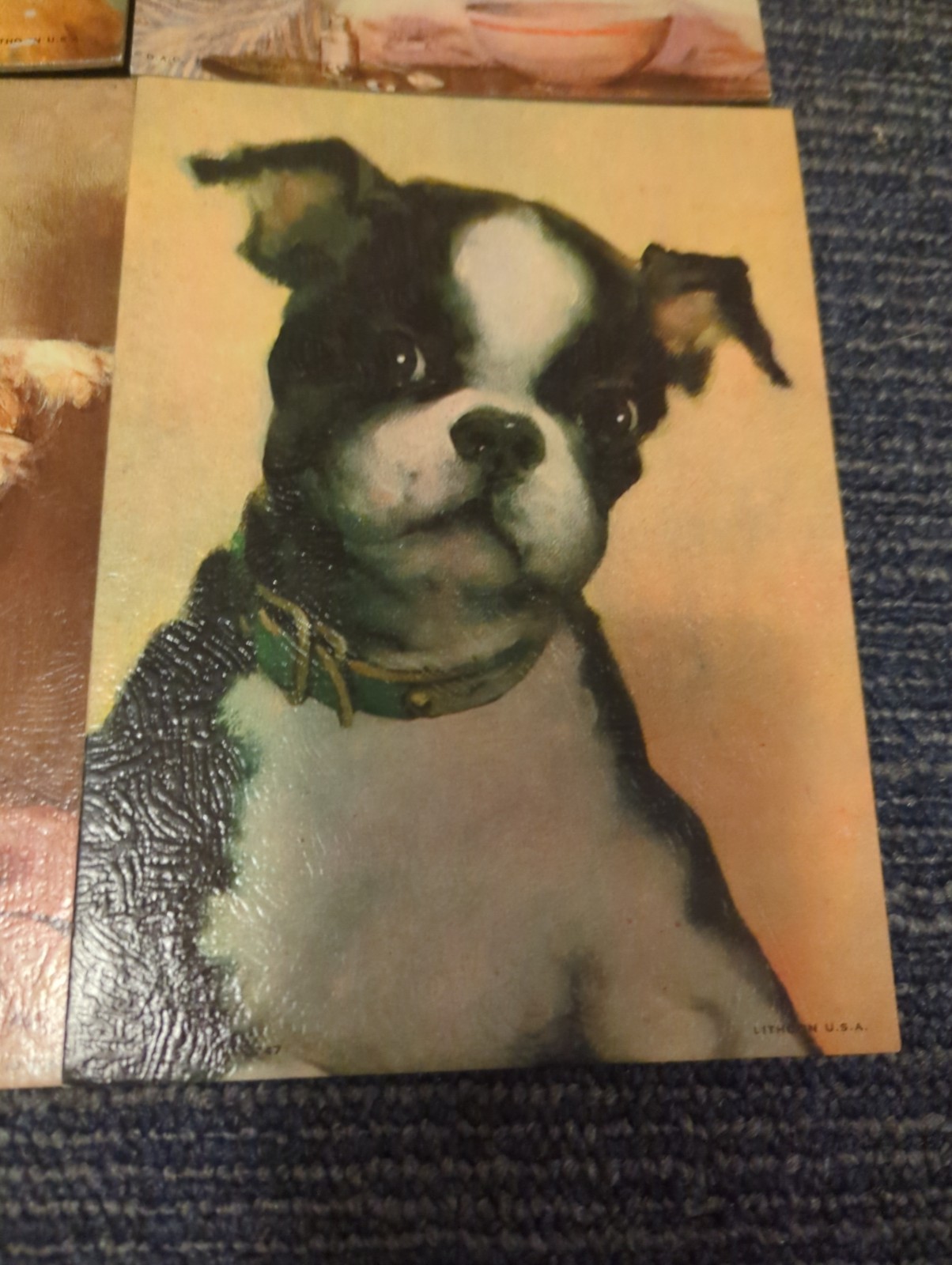 Vintage Lithograph Prints. Lot Of 4, 5″X7″ Boy With Puppy Girl With Dog