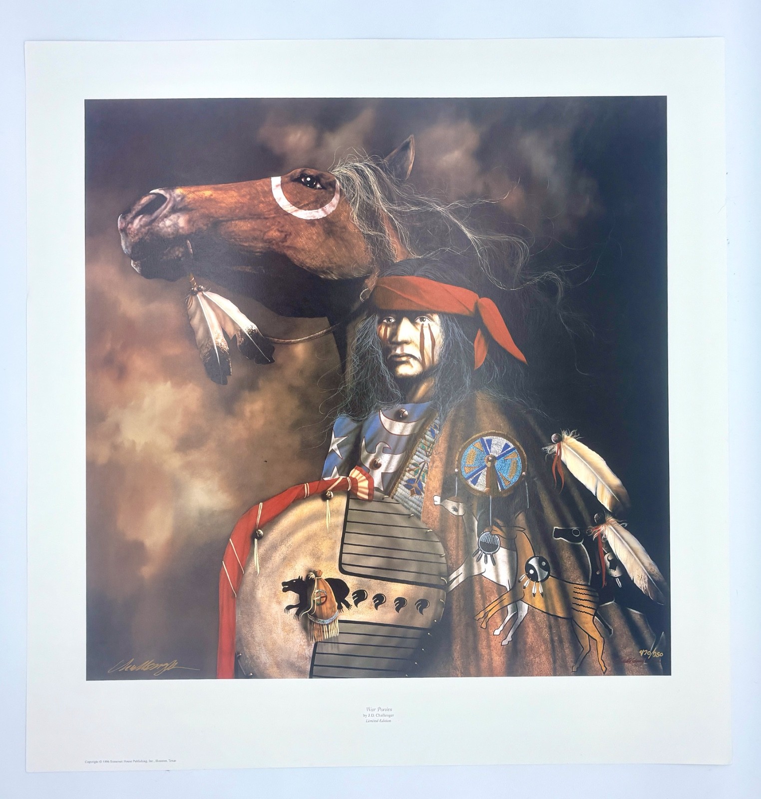 JD Challenger War Ponies Signed Lithograph 470/750 COA Western Native American A