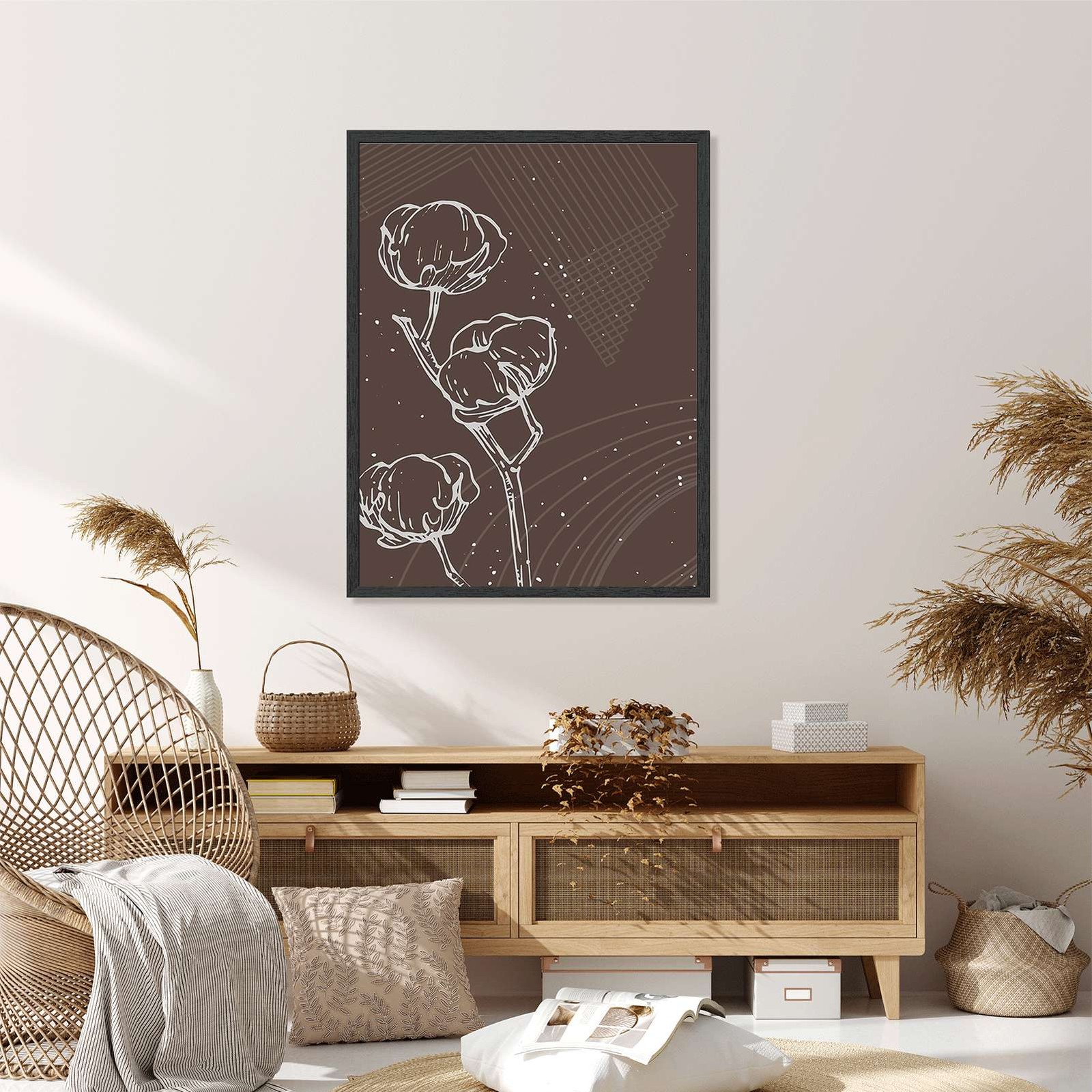 Cotton Flower Framed Canvas Print Minimalist Aesthetic Elegant Wall Art