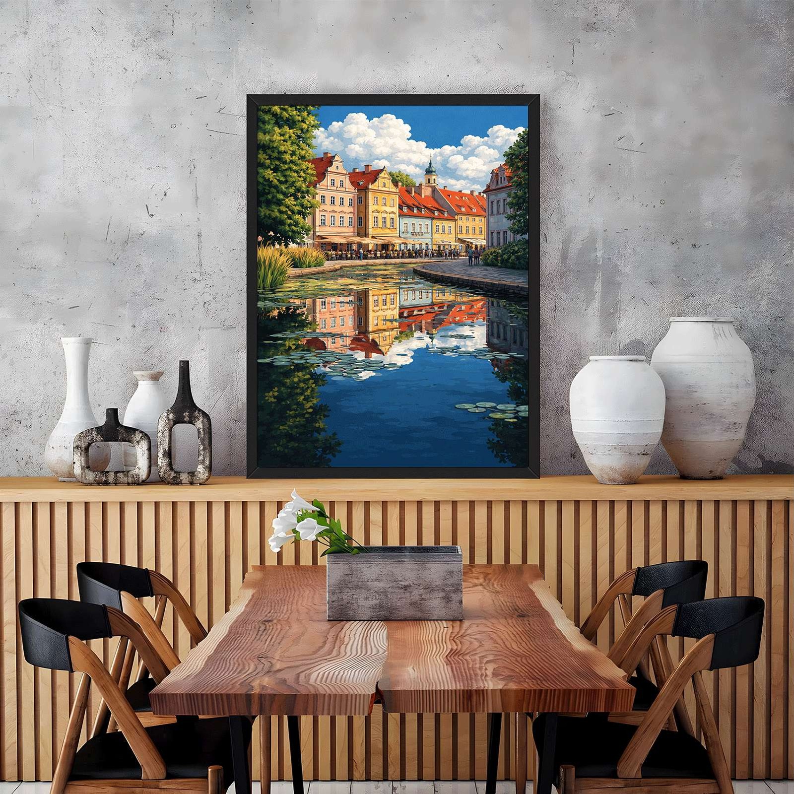 Colorful Riverside Townscape Wall Art Canvas Oil Paintings Reproduction