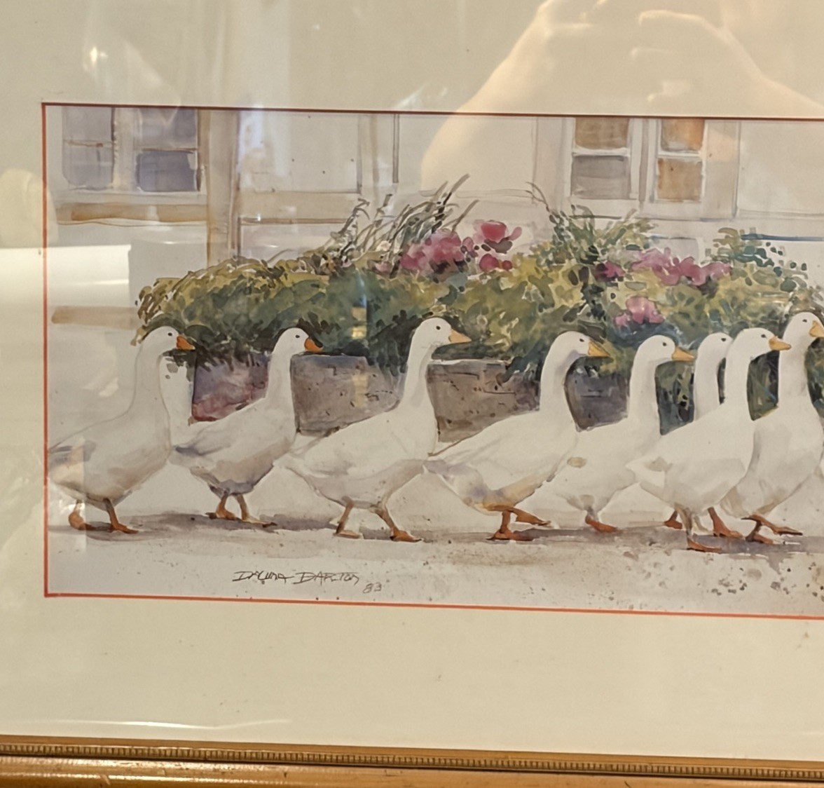 VTG “Dinner Call” Framed Print Country Geese Art by Dawna Barton Cottagecore 30”