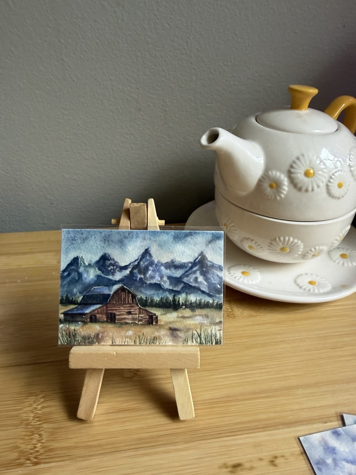 ACEO Limited Edition Print Signed by Artist Watercolor Teton Mountain Landscape