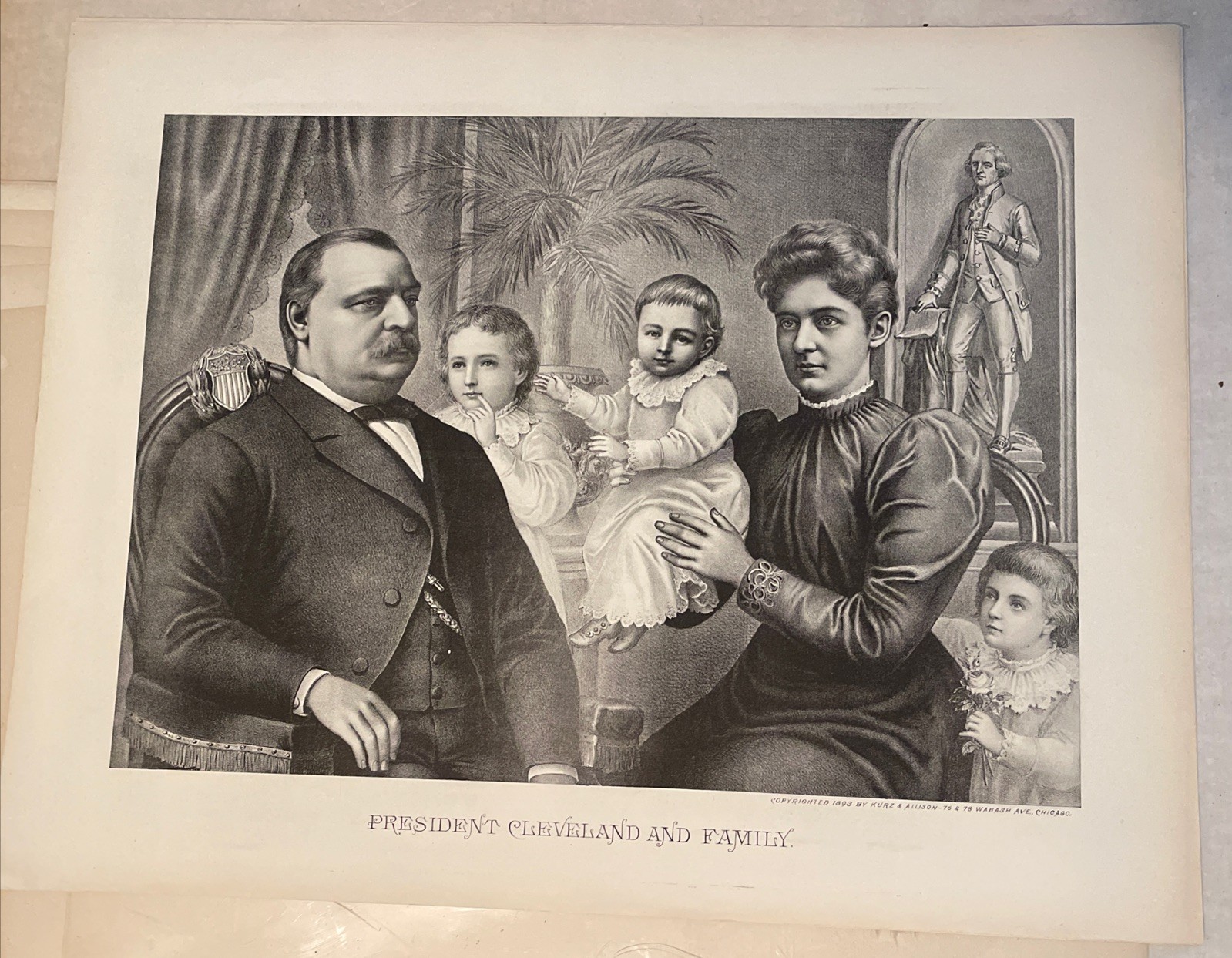 Antique 1893 Kurz & Allison President Cleveland and Family Lithograph RARE