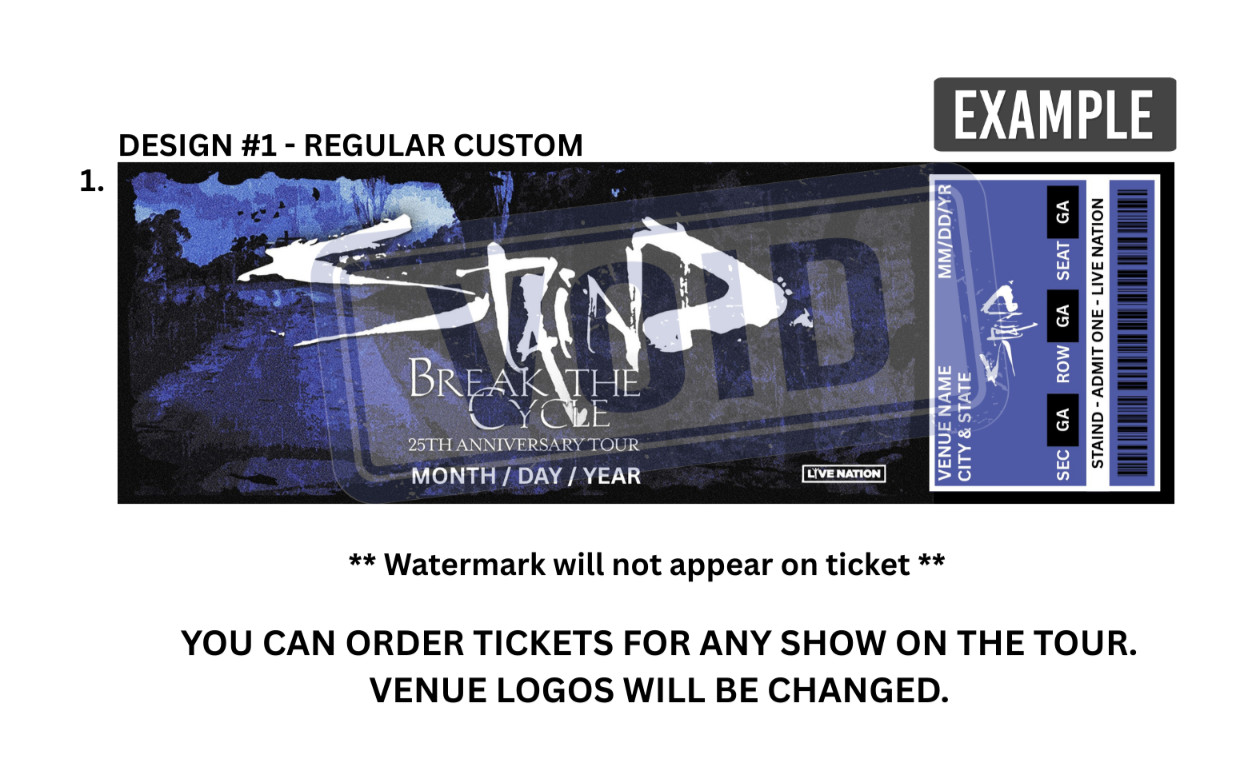 Staind Break The Cycle Anniv Tour 2026 Custom Design Commemorative Ticket
