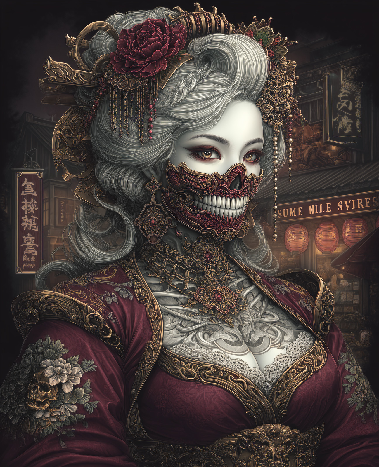 Japanese Steampunk Victorian Masked Lady Japanese Art Print – 316725500