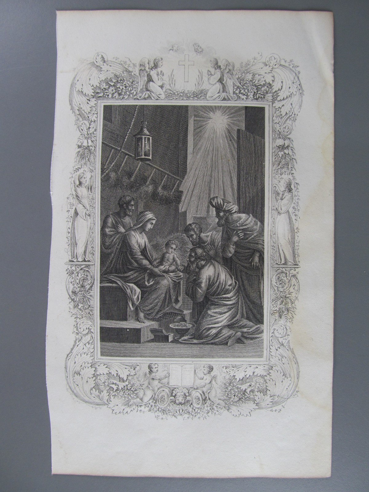 The Kings of the Orient with Baby Jesus, Original Engraving, Paris, 1836
