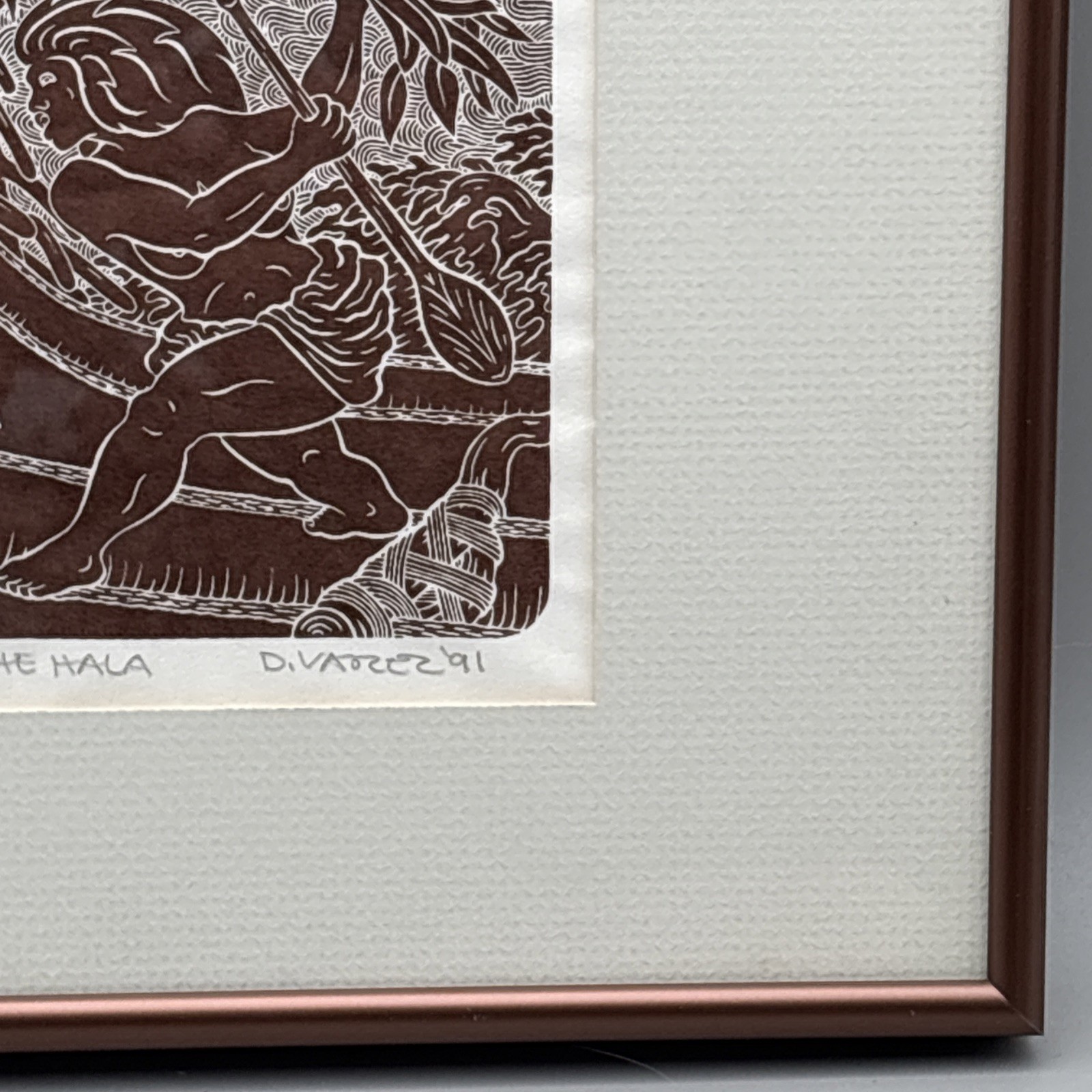 Dietrich Varez Signed Vintage 1991 Hawaiian Woodblock Print Set Hula Pele Framed