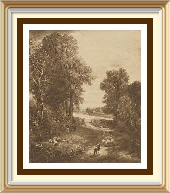 Old Antique CONSTABLE Art Print THE CORNFIELD Farming Landscape from painting