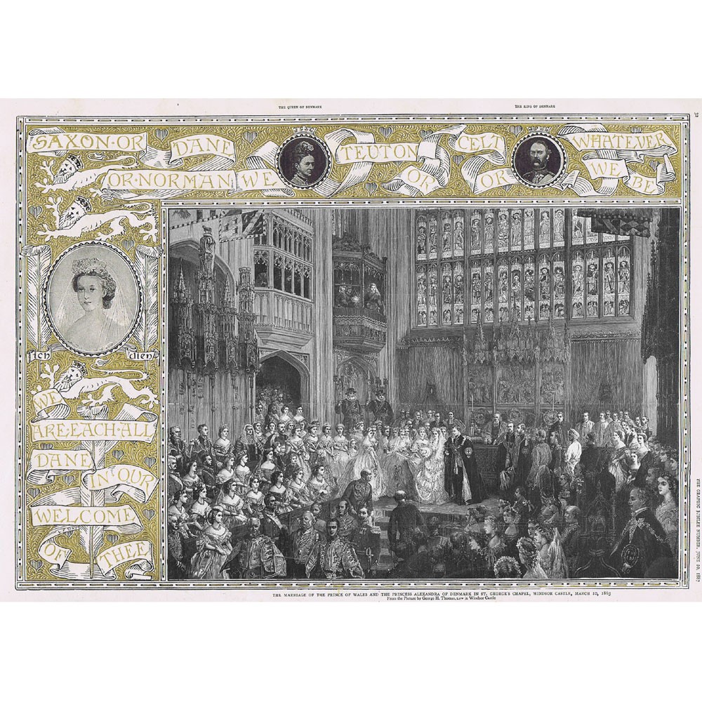 Marriage of Prince of Wales & Princess Alexandra at Windsor – Antique Print 1887