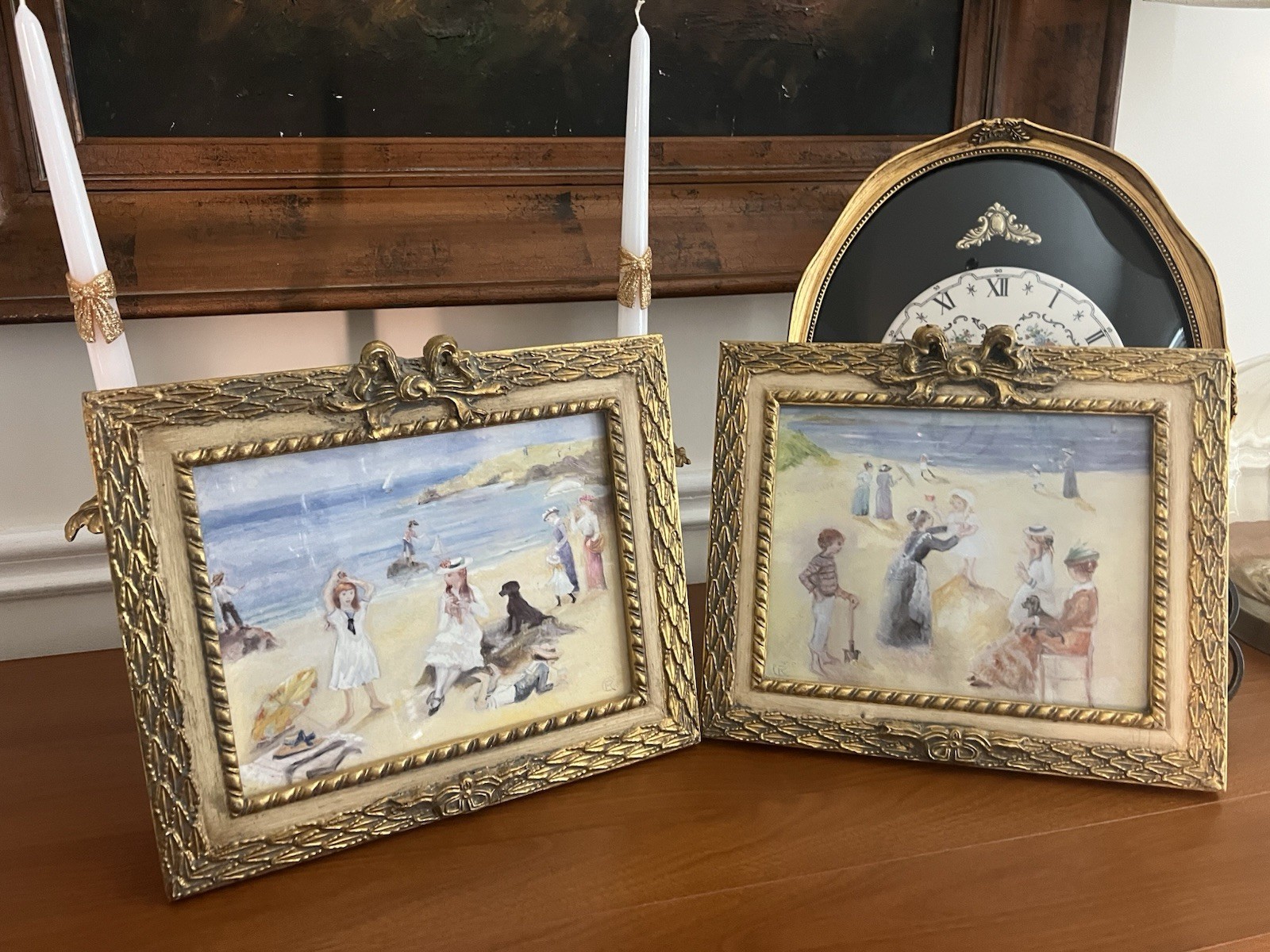 Set of 2 Framed Wall Art Prints – “A Day at the Beach I & II”–Ornate Gold Frames