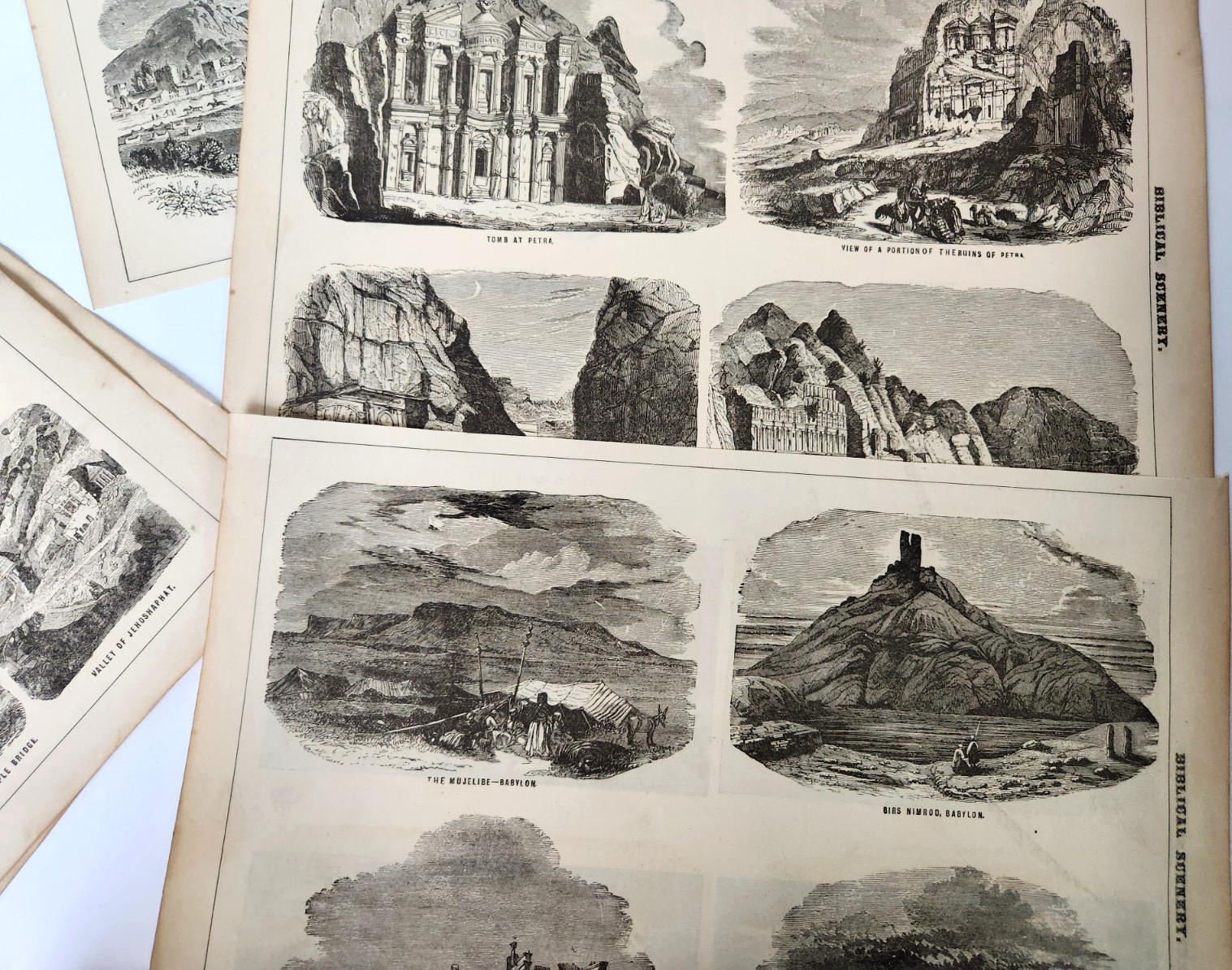 Biblical Scenery Illustrations Antique 1875 Bible Art Double Sided Book Prints