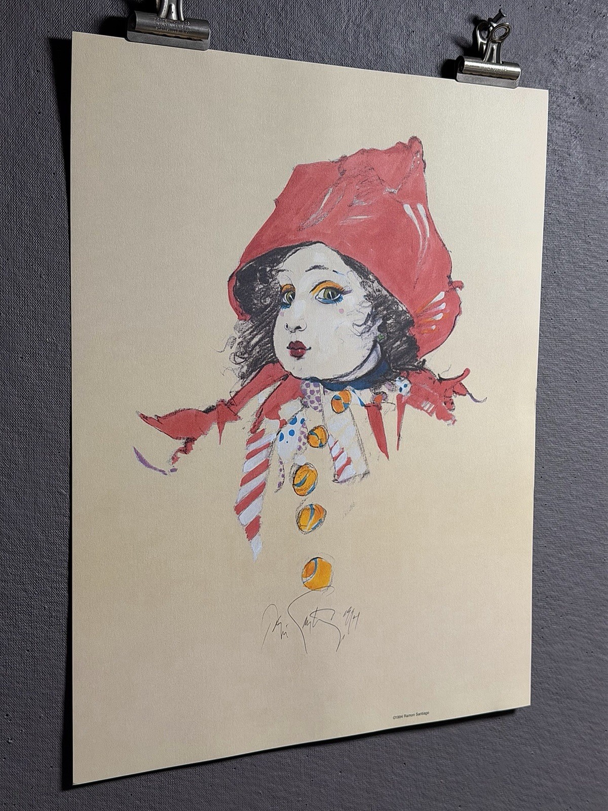 Ramon Santiago, 1943-2001. “Little Red” 1994 Art Print, 14×18 Inches, Exc Cond