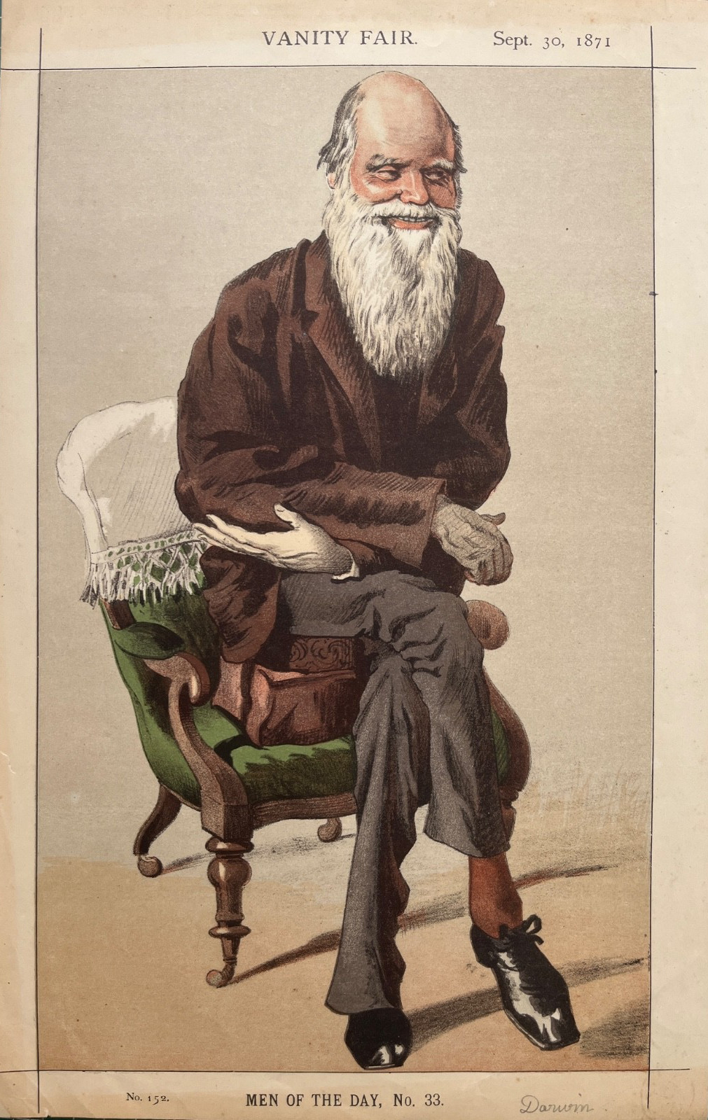 1871 Antique Print: Vanity Fair Caricature Charles Darwin
