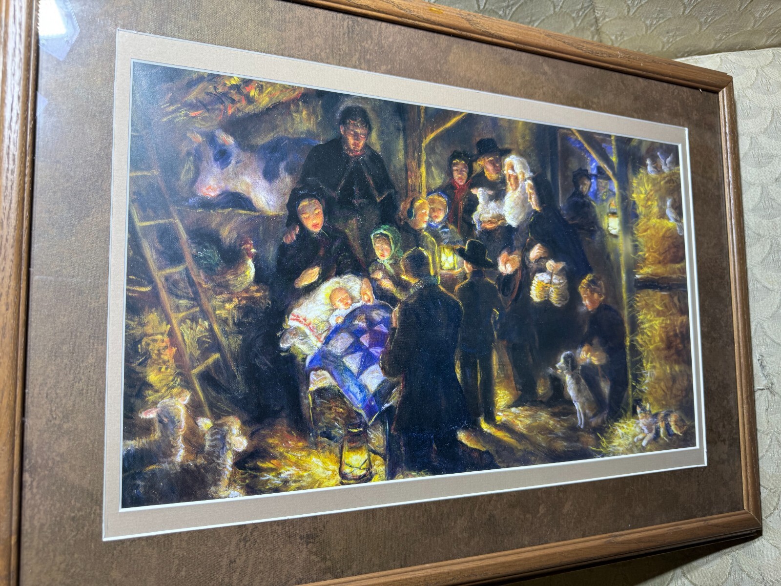 “An Amish Nativity Scene – Miracle In The Barn” Color Print – Matted And Framed