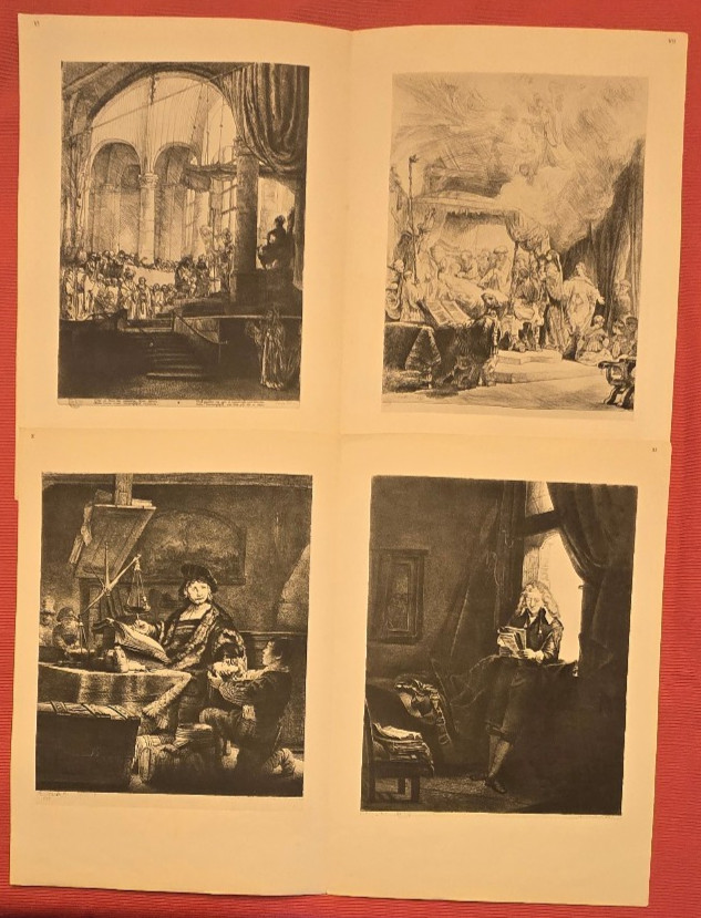 Vintage Rembrandt Etching Book Plates, Uncut Folio Sheets, Plates V-XII Lot of 8