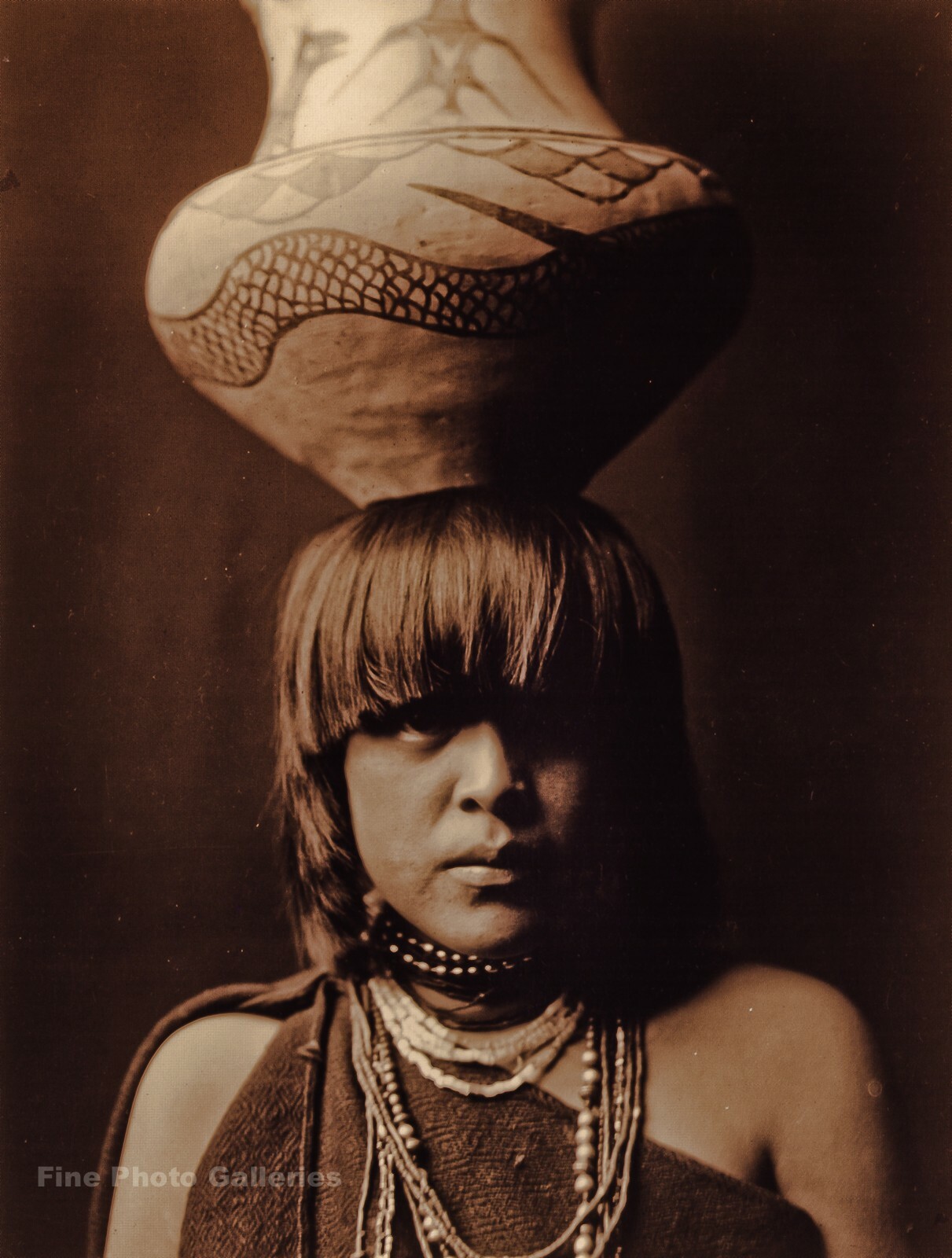 1927/90 EDWARD CURTIS San Ildefonso Indian Girl Pottery GOLDTONE Photo Engraving