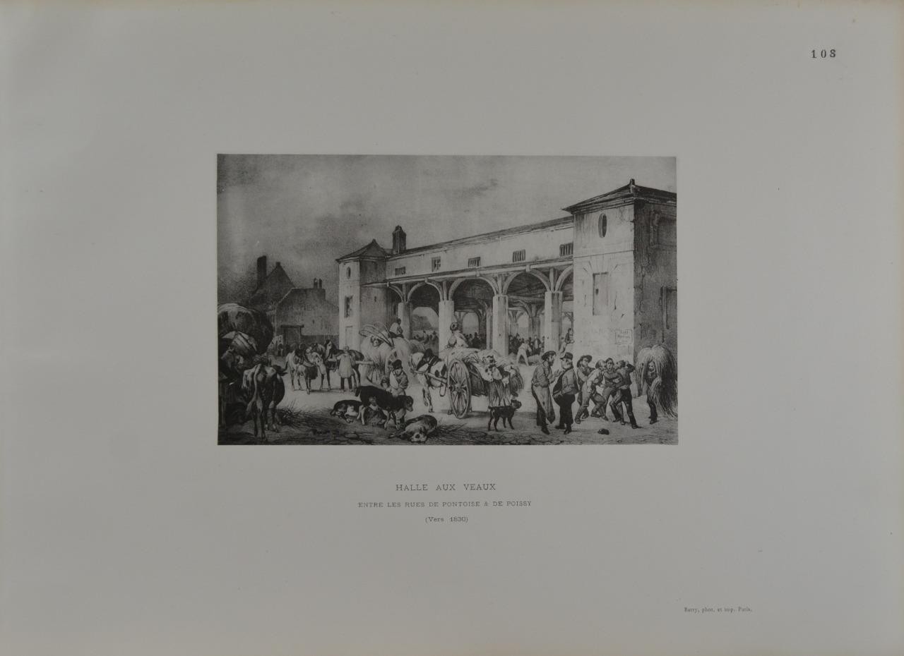 Antique Paris France Art Print Calf Market French Expo 1900 Original Historic