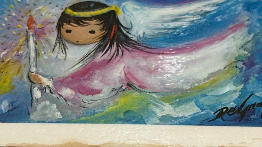Ted DeGrazia Vintage Laminated Plaque 1990 Angel In Flight 6.5”
