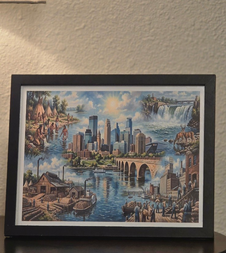 Minneapolis Skyline & History Naturalism Artwork Framed Art Print, Vista Eagle