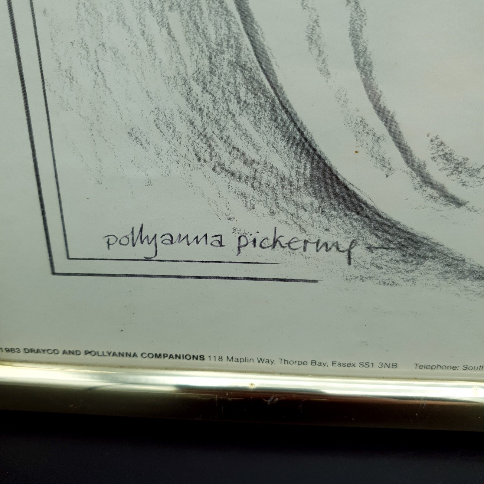 Pollyanna Pickering Framed Sketched Cat & GoldFish bowl Gold Frame L32x H42cm