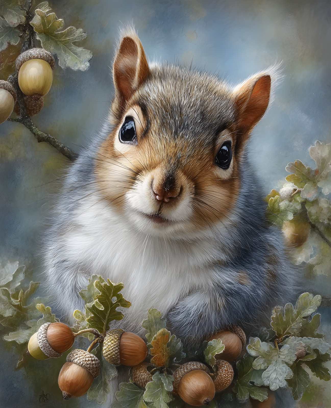 8×10 Cozy Storybook Squirrel in Tree Art Print Classic Illustration – 702895662