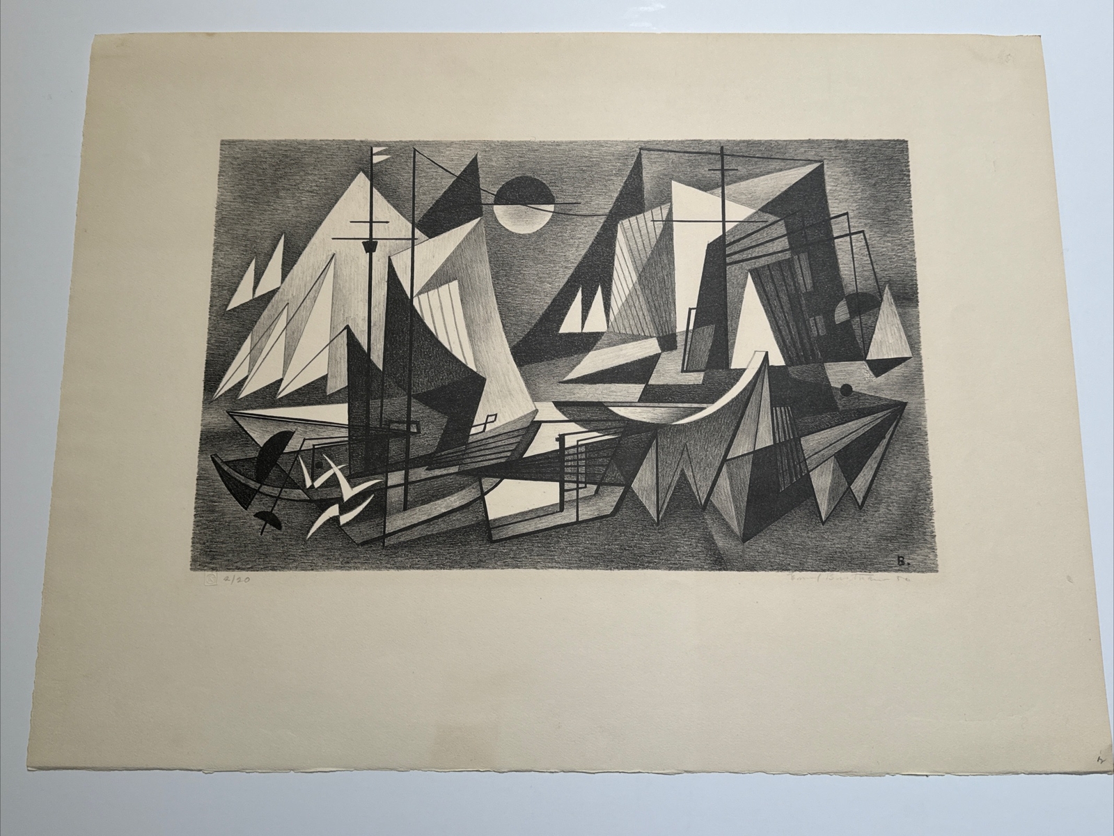 EMIL BISTTRAM LITHOGRAPH ABSTRACT CUBISM MID CENTURY RARE MUSEUM QUALITY FAMOUS