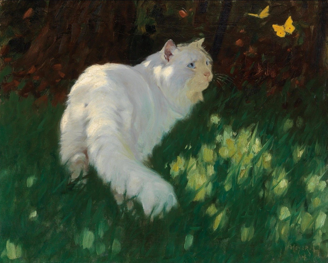 1900’s Cat Butterflies Antique Painting Reproduction Giclee Print Fine Art Paper