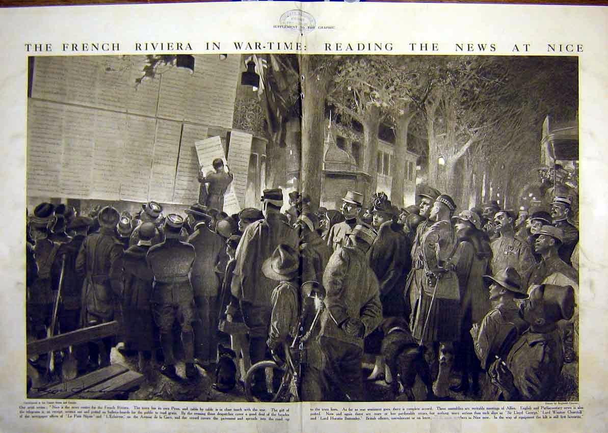 Original Old Antique Print War French Riviera Nice Siers Prisoners Ww1 1916