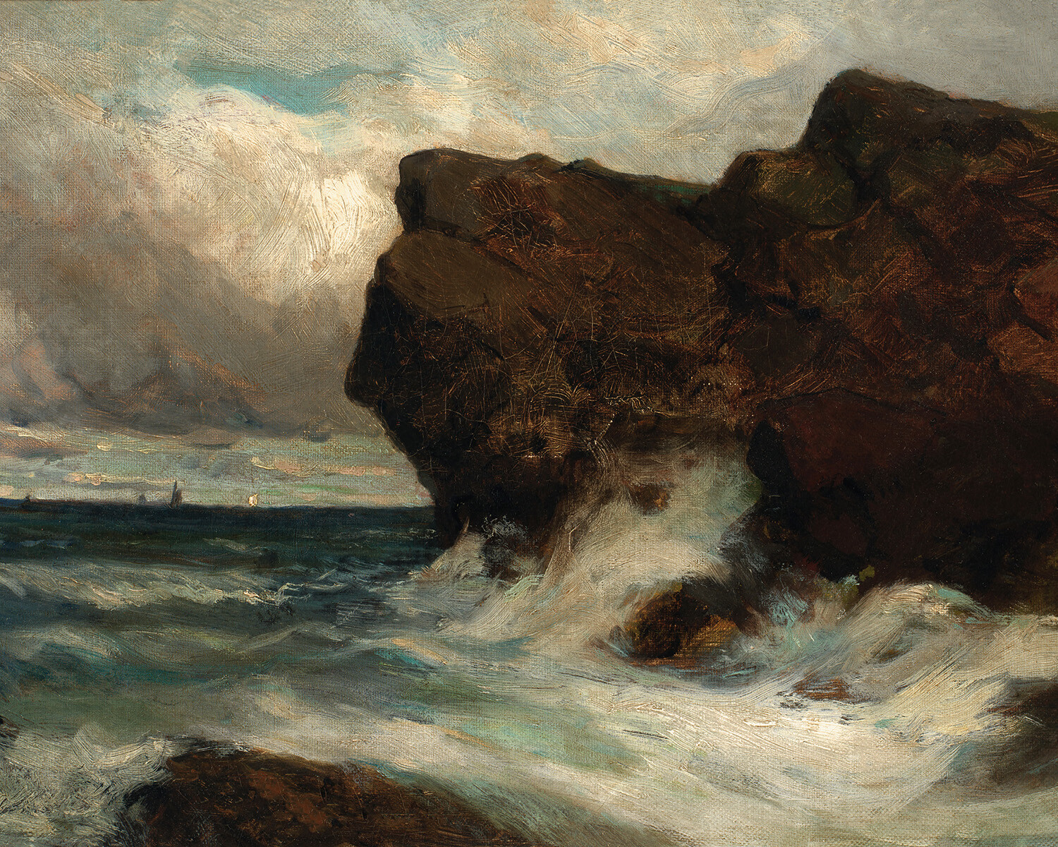 Vintage Ocean Cliffs Moody Seascape Painting Giclee Print on Fine Art Paper