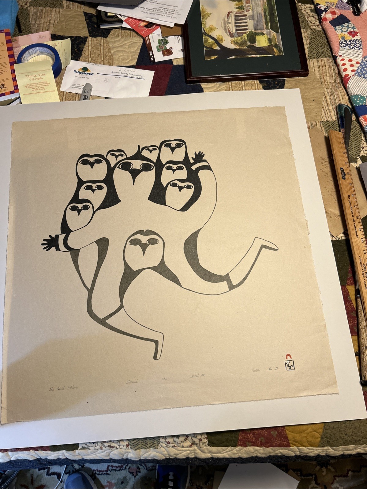 “The Spirit Within” Stonecut Numbered & Marked Pudlo Pudlat Inuit Art (430)