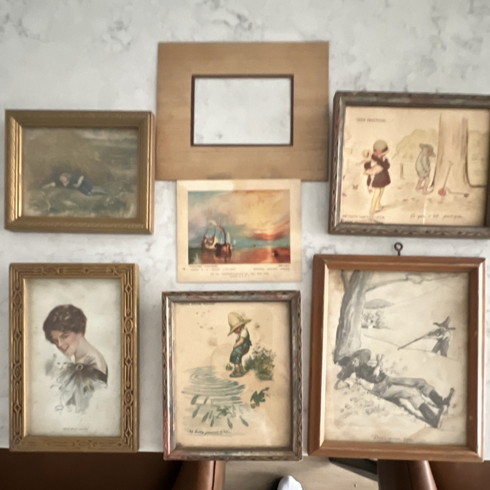 Lot of 6 small Framed Art Print Set Joseph M. Turner Temeraire Ships Portrait