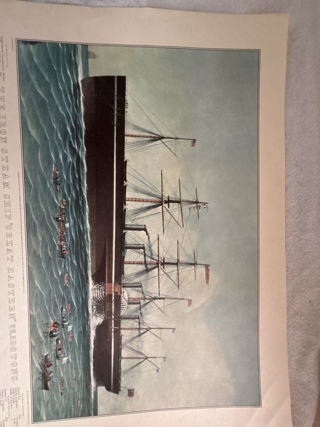 Vintage Currier & Ives The Iron Steam Ship Great Eastern Print