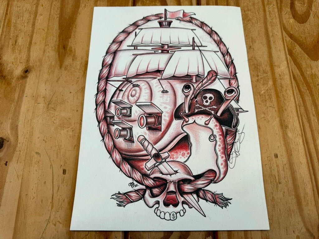 Captain Blackshell A4 Print Drawing by Don Taylor AKA Molassas Jones from USA