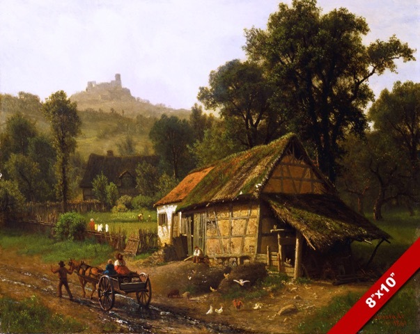 MEDIEVAL PEASANT COTTAGE IN SHADOW OF CASTLE PAINTING ART REAL CANVAS PRINT