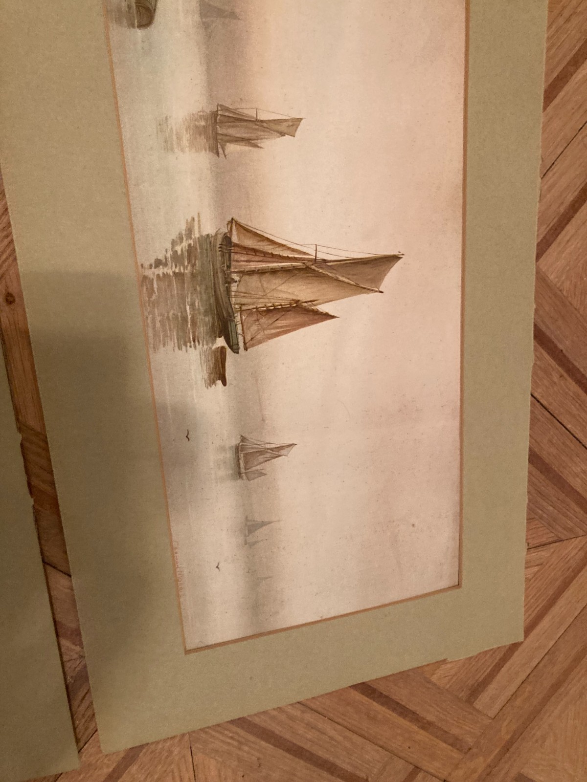 ART DECO PRINTS Estuary Scene with Shipping – PAIR GARMAN MORRIS 50/18 cm