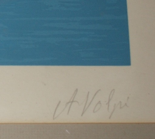 Alfredo Volpi Small Flags original print. Titled “Bandeirinhaus” #27/150 signed