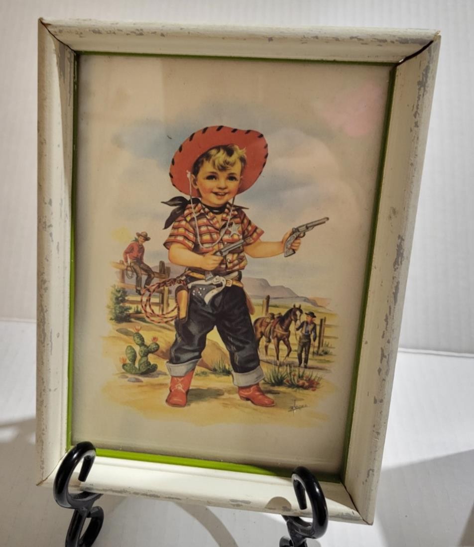 Vintage 1959 Whitman Publishing Print in Frame Cowboy Nursery FREE SHIPPING!